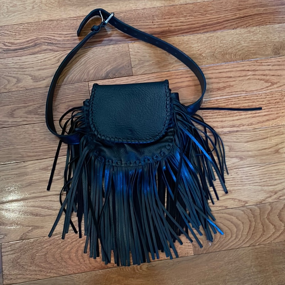 Jennifer Haley leather fringe waist bum bag